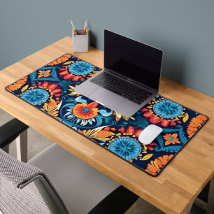 Farbenfrohe Boho-Floral-Eleganz: Vibrantes Mandala Schreibtischunterlage