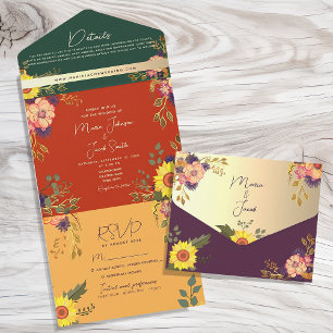Farbenfrohe Boho-Juwel-Ton-Hochzeit All In One Einladung