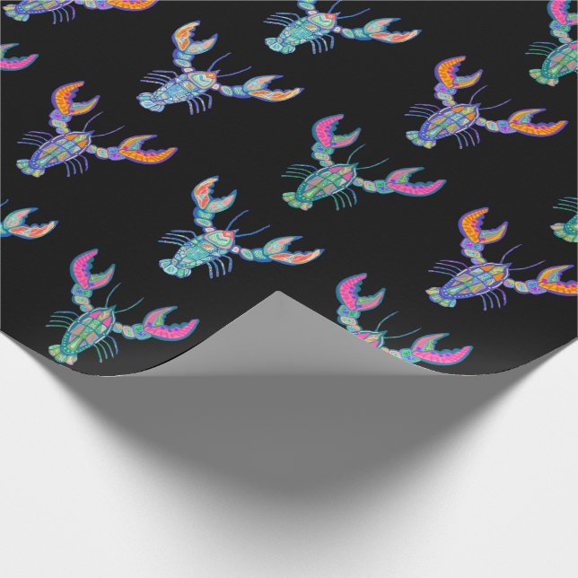 Farbenfrohe Boho Lobstwiesen Schwarz Geschenkpapier (Ecke)