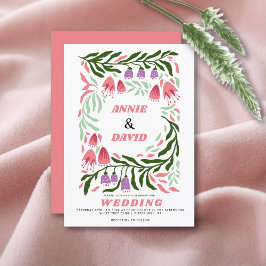 Farbenfrohe Boho Retro-Äste und Blume Hochzeit Einladung