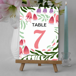 Farbenfrohe Boho Retro-Äste und Blume Hochzeit Tischnummer