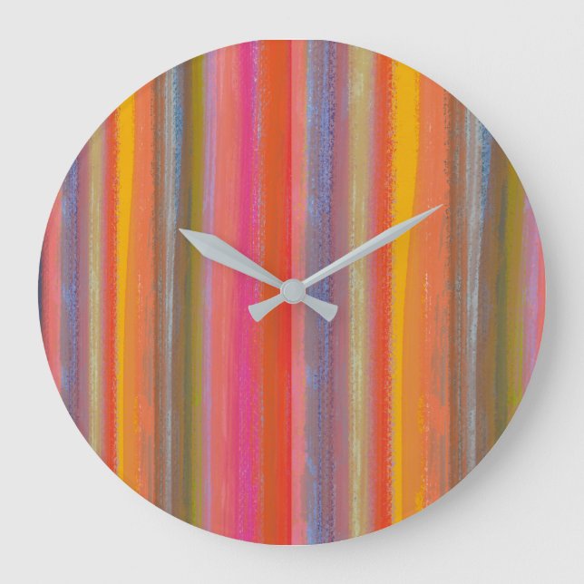 Farbenfrohe Boho-Streifen in Holzkohle Große Wanduhr (Vorderseite)
