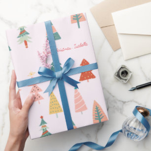 Farbenfrohe Boho Weihnachtsbäume Rosa Individuelle Geschenkpapier