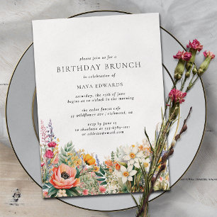 Farbenfrohe Boho-Wildblumen   Garden Birthday Brun Einladung