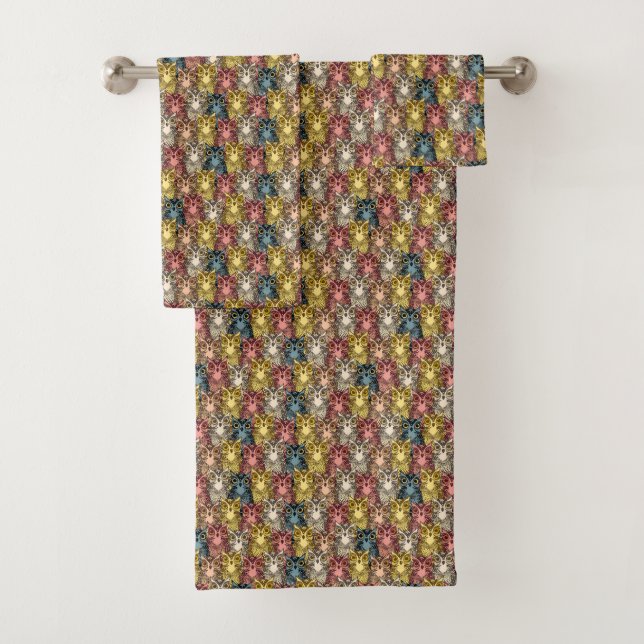 Farbenfrohe Boho Woodland Owl Muster Badhandtuch Set (Insitu)