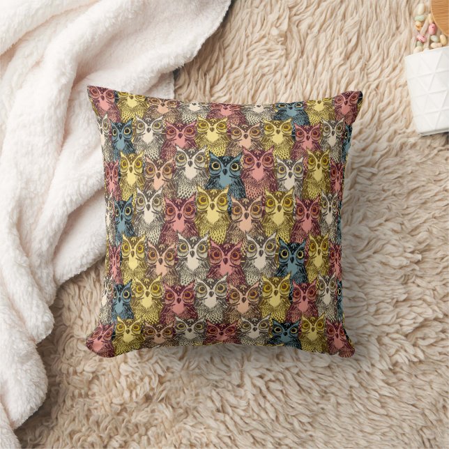 Farbenfrohe Boho Woodland Owl Muster Kissen (Decke)