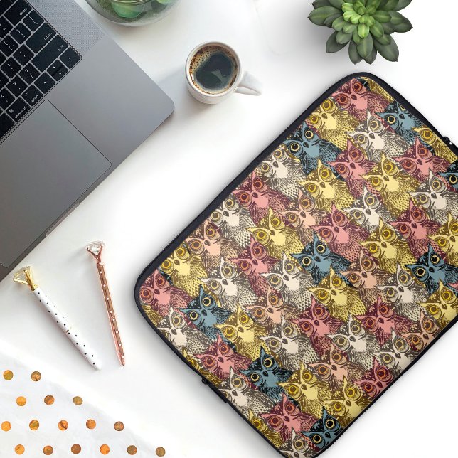 Farbenfrohe Boho Woodland Owl Muster Laptopschutzhülle (Owl Pattern Laptop Sleeve)