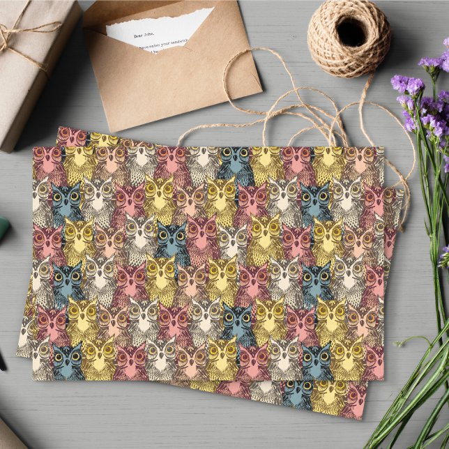Farbenfrohe Boho Woodland Owl Muster Seidenpapier (Owl Pattern Tissue Paper)