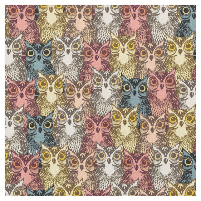 Farbenfrohe Boho Woodland Owl Muster Stoff (Nahaufnahme)