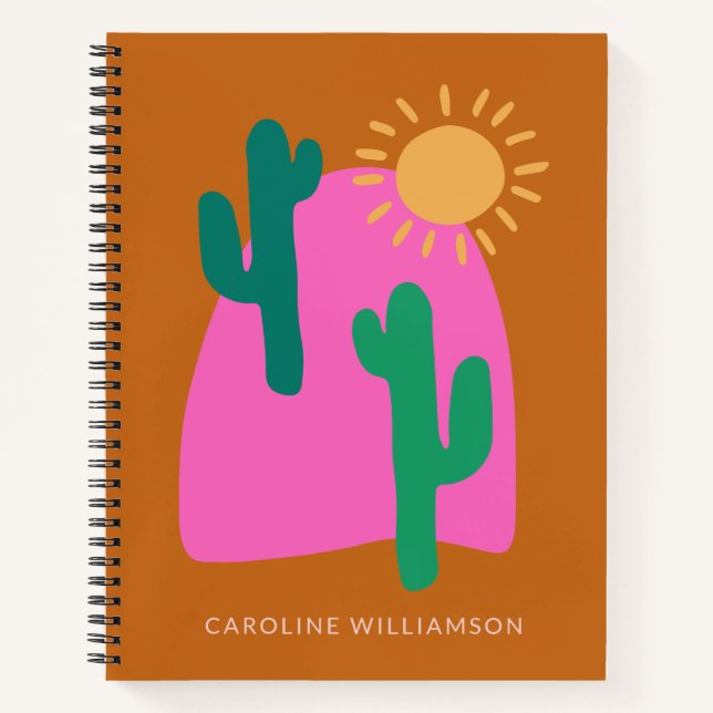 Farbenfrohe Boho Wüste Kaktus Kunst Personalisiert Notizbuch (Vorderseite)