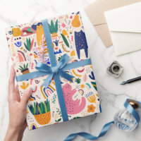 Farbenfrohe Boho Wüste Katzen Pflanze Muster