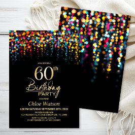 Farbenfrohe Bokeh-Partylichter 60. Geburtstagsfeie Einladung