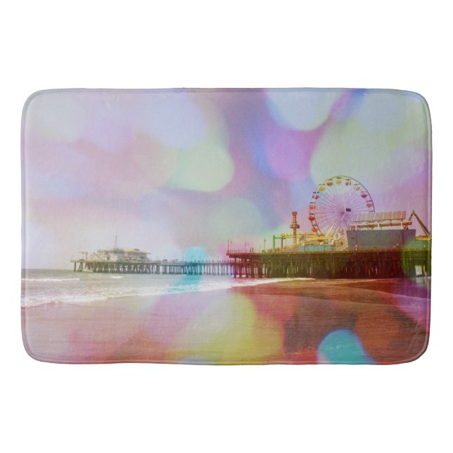 Farbenfrohe Bokeh Santa Monica Pier Badematte (Vorderseite)