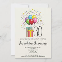 Farbenfrohe Bollons und Geschenke mit Alter