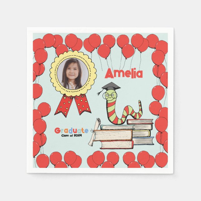 Farbenfrohe Bookworm Kids Graduation Party Serviette (Vorderseite)