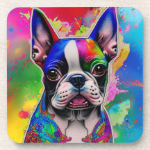 Farbenfrohe Boston Terrier Paint Splashes