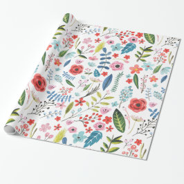 Farbenfrohe Botanische Blätter und Blume Muster Geschenkpapier