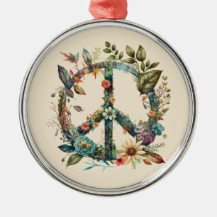 Farbenfrohe botanische Friedenssymbol Hippie Style Ornament Aus Metall