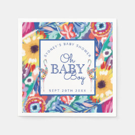 Farbenfrohe Botanische Storch Babydusche Serviette