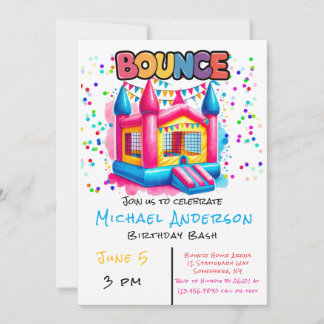 Farbenfrohe Bounce House Geburtstag Bash Einladung