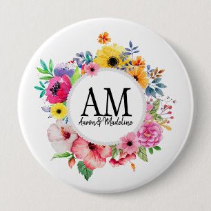 Farbenfrohe Bouquet mit individueller Floral Monog Button