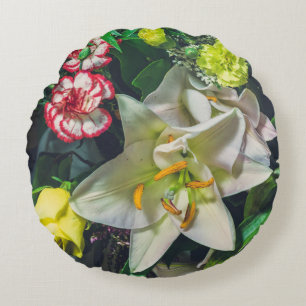 Farbenfrohe Bouquet mit Lilie Rundes Kissen