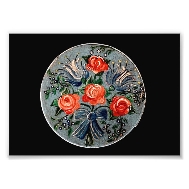 Farbenfrohe Bouquet von Blume auf Blauer Platte Fotodruck (Vorne)