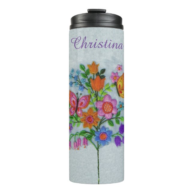 Farbenfrohe Bouquet von Blume über Stem Butterflie Thermosbecher (Vorderseite)