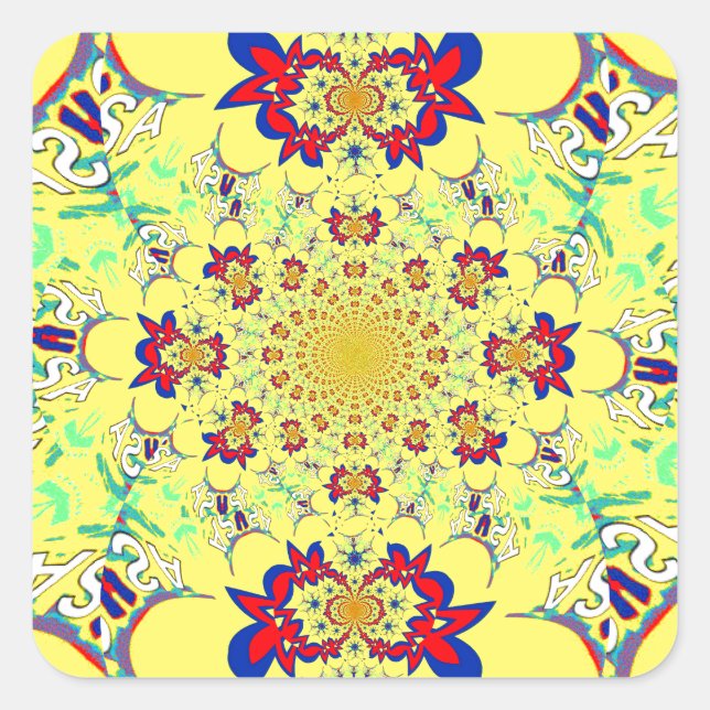 Farbenfrohe braune Damaskus Design Art Print Quadratischer Aufkleber (Vorderseite)