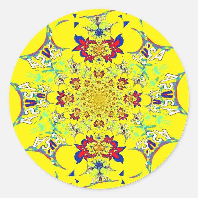 Farbenfrohe braune Damaskus Design Art Print Runder Aufkleber (Vorderseite)