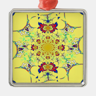 Farbenfrohe braune Damaskus Design Art Print Silbernes Ornament