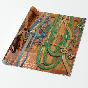 Farbenfrohe Bridlespferde,Tack,Tiere,Stall,blau,Br Geschenkpapier