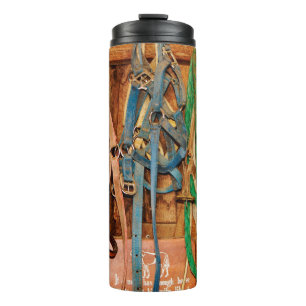 Farbenfrohe Bridlespferde,Tack,Tiere,Stall,blau,Br Thermosbecher