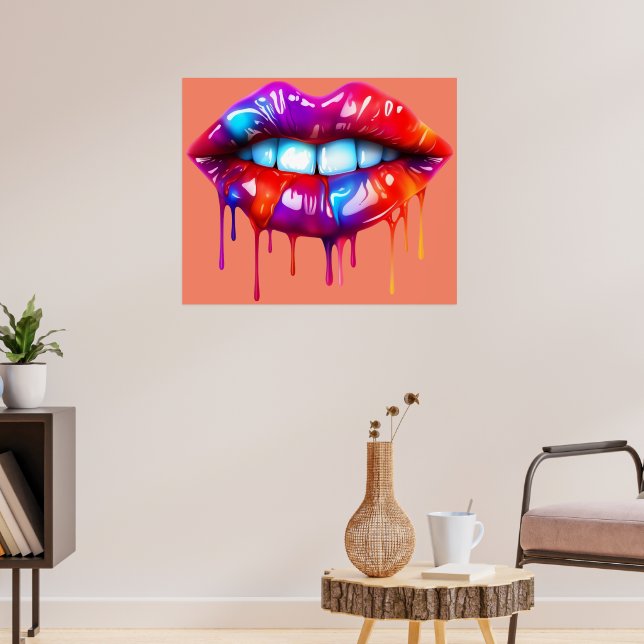 Farbenfrohe Bright Drips Lippen Wand drucken Poster (Wohnzimmer 3)