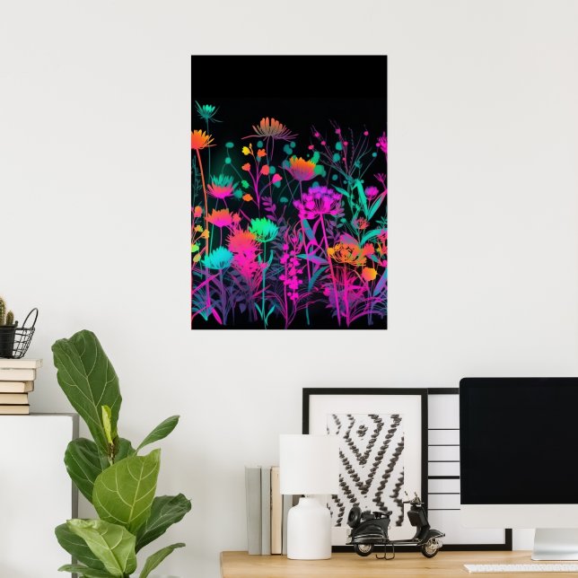 Farbenfrohe Bright Psychedelische Blume Abstrakt Poster (Heimbüro)