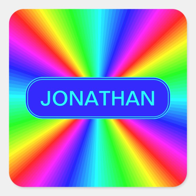 Farbenfrohe Bright Rainbow Personalisiert Quadratischer Aufkleber (Vorderseite)