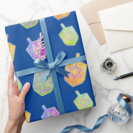 Farbenfrohe Bright Spinning Star Dreidels Hanukkah Geschenkpapier