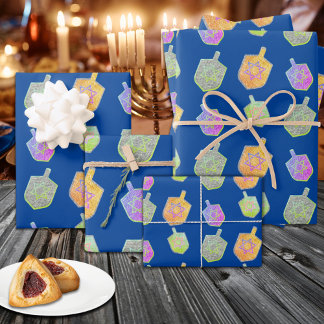 Farbenfrohe Bright Spinning Star Dreidels Hanukkah Geschenkpapier Set