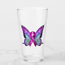 Farbenfrohe Brustkrebserkrankung Schmetterling Glas
