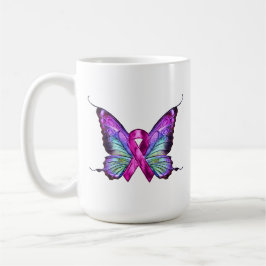 Farbenfrohe Brustkrebserkrankung Schmetterling Kaffeetasse