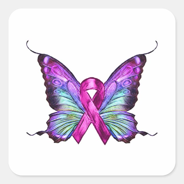 Farbenfrohe Brustkrebserkrankung Schmetterling Quadratischer Aufkleber (Vorderseite)
