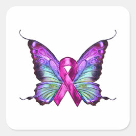 Farbenfrohe Brustkrebserkrankung Schmetterling Quadratischer Aufkleber