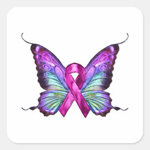 Farbenfrohe Brustkrebserkrankung Schmetterling Quadratischer Aufkleber