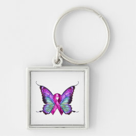 Farbenfrohe Brustkrebserkrankung Schmetterling Schlüsselanhänger