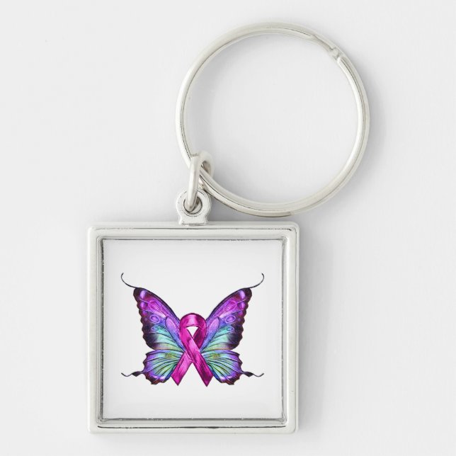 Farbenfrohe Brustkrebserkrankung Schmetterling Schlüsselanhänger (Vorne)