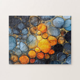 Farbenfrohe Bubble Textur mit Gold Fluid Art