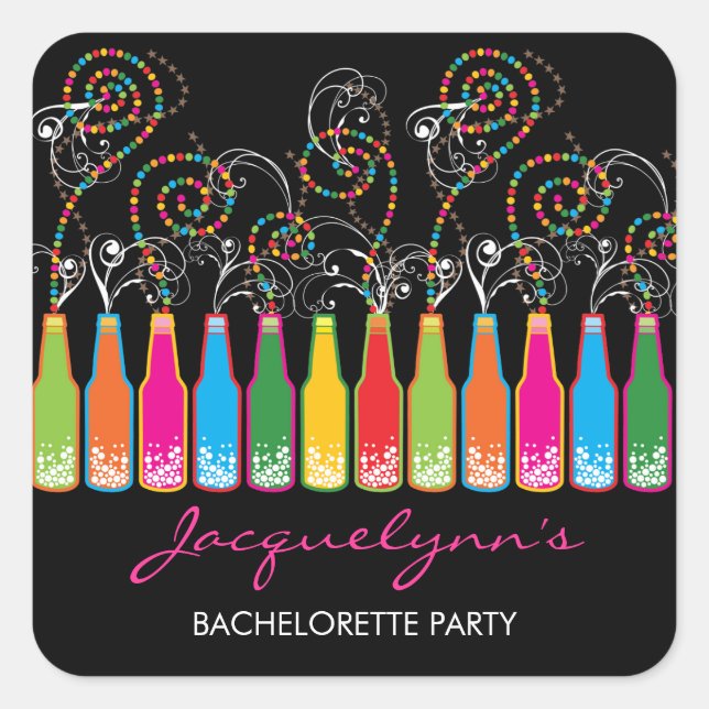 Farbenfrohe Bubbly Celebration Wedding Party Stick Quadratischer Aufkleber (Vorderseite)
