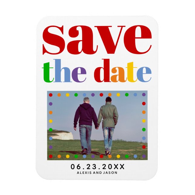 Farbenfrohe Buchstaben rot Save the Date schwules  Magnet (Vertikal)