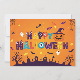 Farbenfrohe Buchstaben Spooky Halloween Einladung