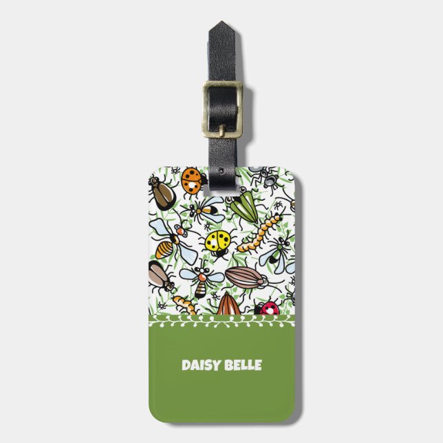 Farbenfrohe Bug Themed Gepäckmarke Gepäckanhänger (Vorderseite vertikal)